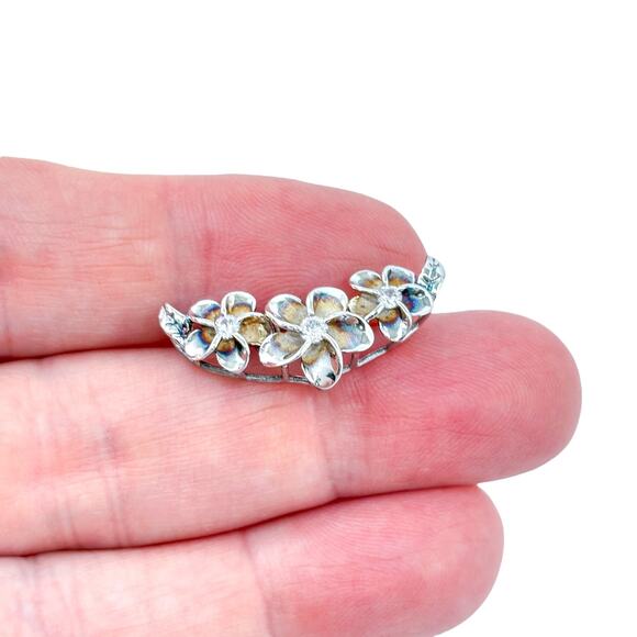 Vintage Sterling Silver 925 Cubic Zirconia Plumeria Slide Pendant - Picture 1 of 7